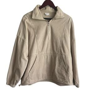 Le Lis‎ Women Top M Beige Collared 1/4 Zip Popover Corduroy Shacket Gorpcore